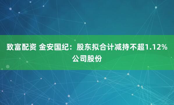 致富配资 金安国纪：股东拟合计减持不超1.12%公司股份